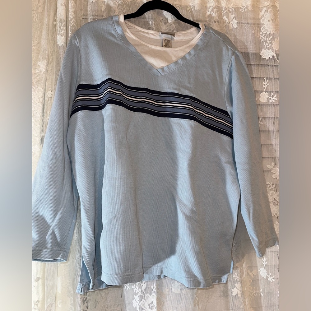 Vintage fashion bug blue sweater with built-in under shirt
